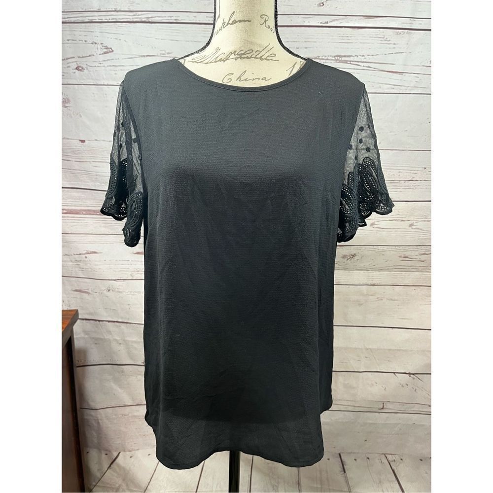 Paper‎ Moon medium black t shirt with Lacy sleeves - 2420